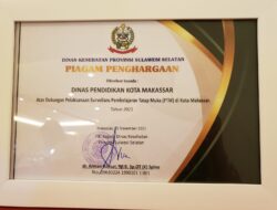 Disdik Kota Makassar Dapat Piagam Penghargaan Dalam Pembelajaran Tatap Muka (PTM)